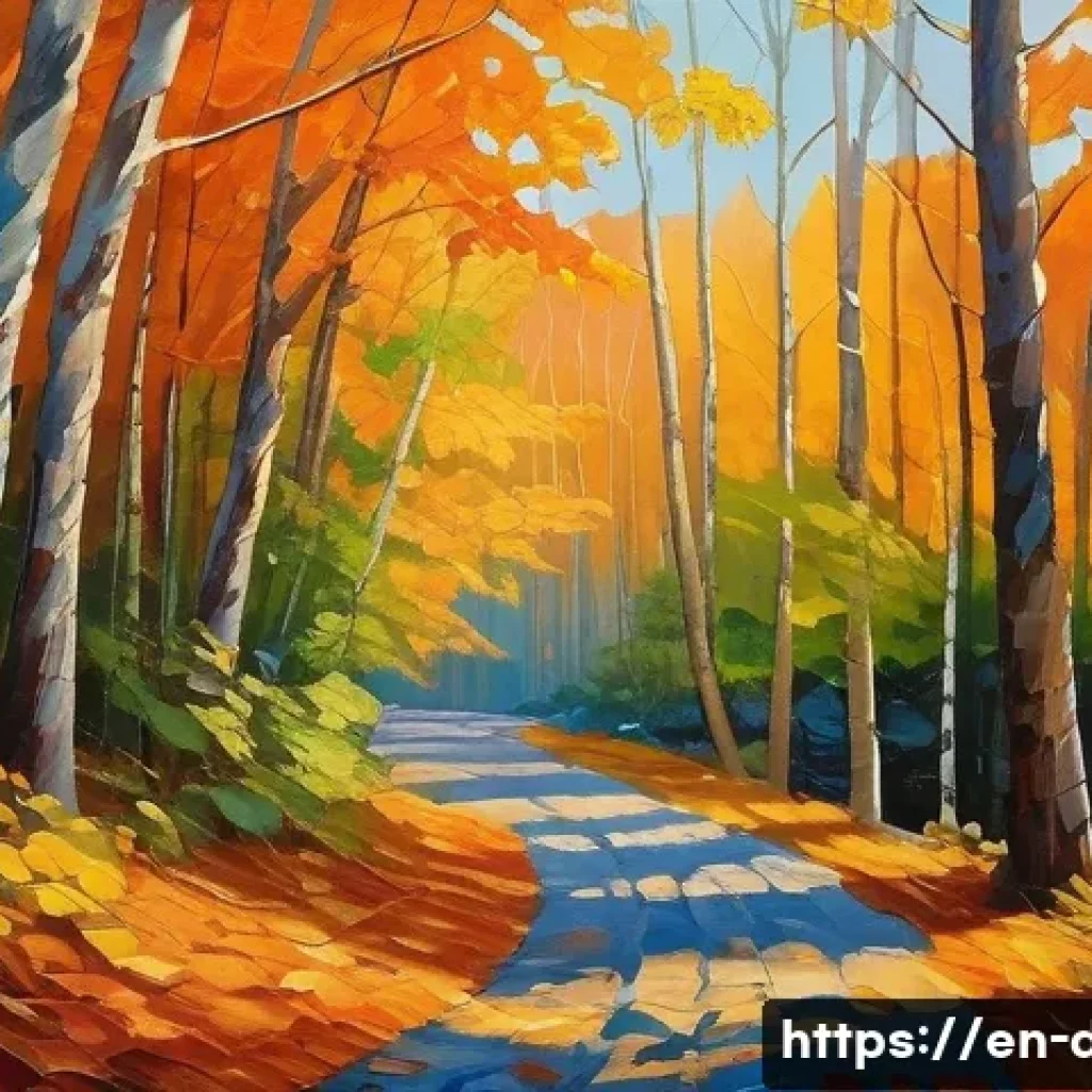미술 용어집 - A richly textured oil painting depicting an autumn forest scene, with thick impasto brushstrokes cre...