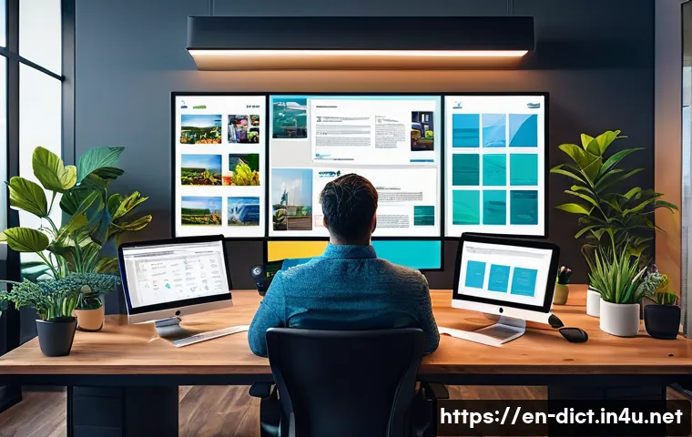 최신 용어집 - A vibrant digital workspace scene showing a diverse group of young professionals collaborating remot...
