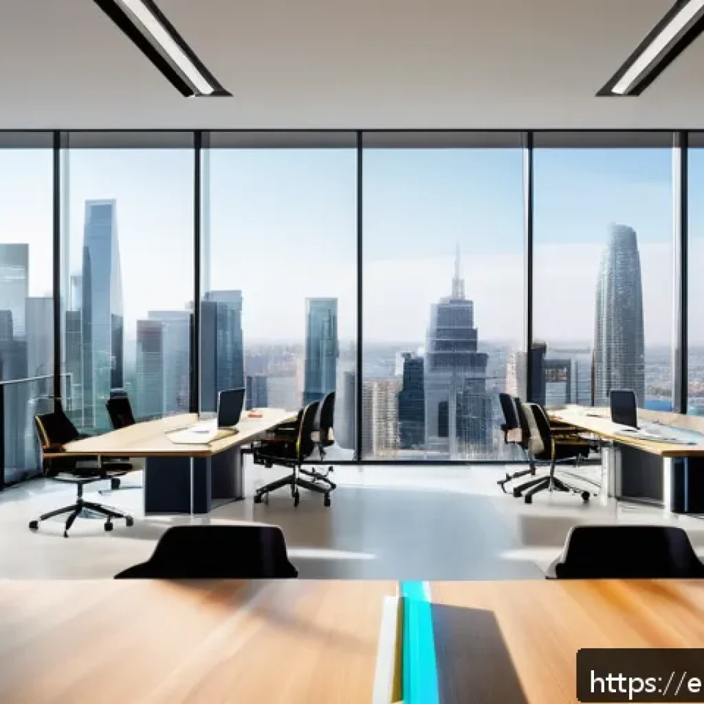 비즈니스 용어집 - A modern corporate office setting featuring a diverse team of professionals engaged in strategic pla...