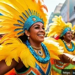 Home 18 문화 용어집 - A vibrant street scene during Rio’s Carnival in Brazil, featuring a diverse crowd of joyful people d...