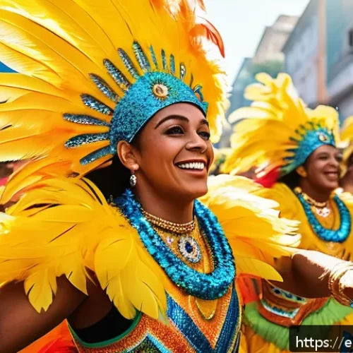 Home 30 문화 용어집 - A vibrant street scene during Rio’s Carnival in Brazil, featuring a diverse crowd of joyful people d...
