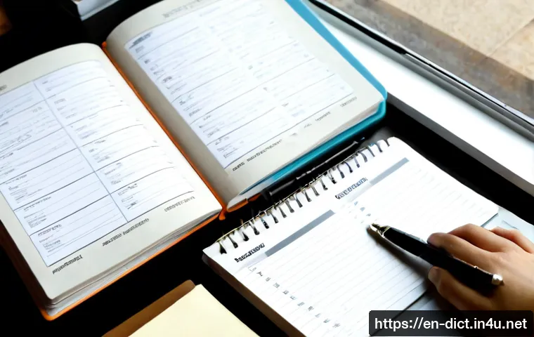 용어집 표준화 - Photorealistic overhead view of a professional editor’s desk organizing a terminology glossary, neat...