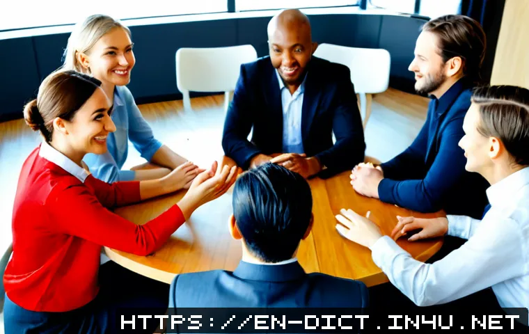 Home 17 문화적 차이 용어 - Photorealistic international workplace meeting, a diverse group of adult colleagues from different c...